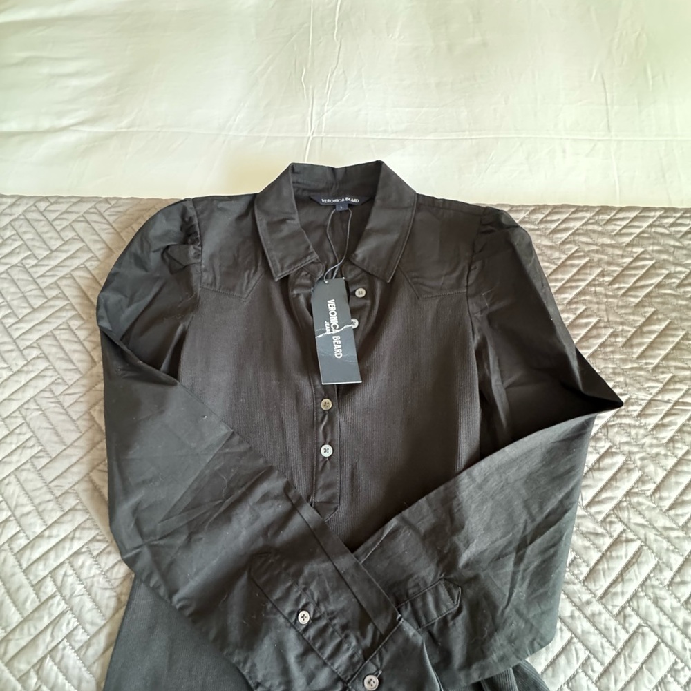 Veronica Beard Coralee Puff-Sleeve Henley Top in Black - New With Tags - Picture 5 of 5